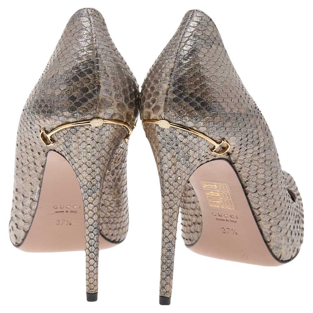 Gucci Metallic Grey Python Horsebit Pointed Toe P… - image 5
