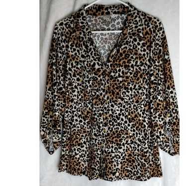 Emily Daniels Leopard Print Button Down Top Gold … - image 1