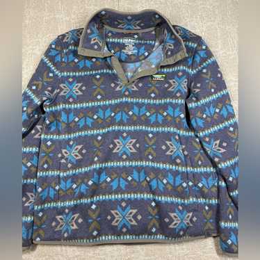 Ll Bean Fleece Nordic Aztec Print Button Down Pop… - image 1