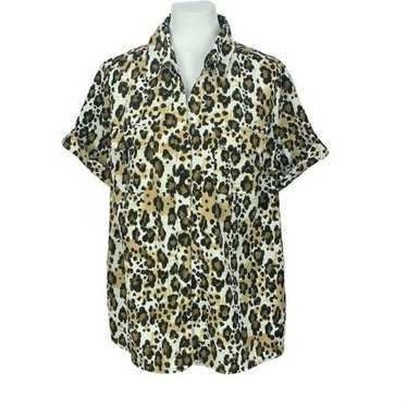 Essentials 0X Leopard Print Button‎ Down Blouse - image 1