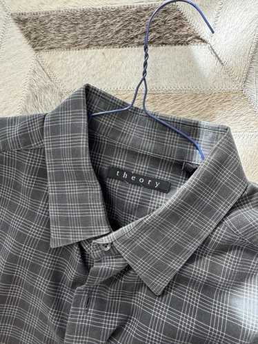 Theory Grey Check Button Down Size L - image 1