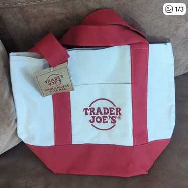 Trader Joe's Red and Cream Canvas Tote - image 1