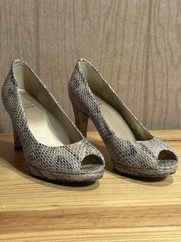 Stuart Weitzman Python Snakeskin Peep Toe Heels P… - image 1