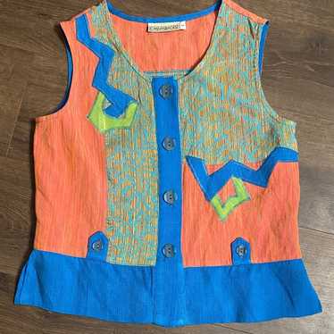Canvasbacks Patchwork Button Front Vest Top Boho … - image 1