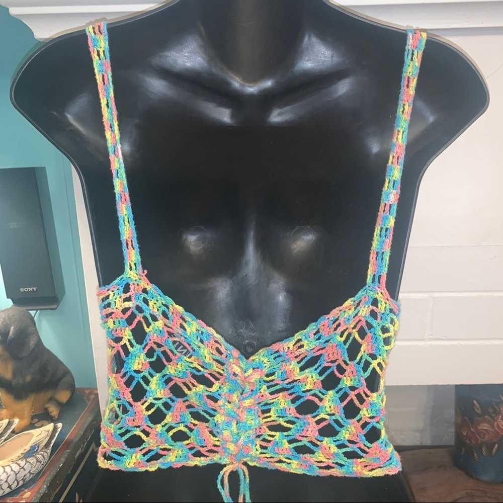 UNIF UNIF BOHO MULTI COLOR CROCHET FESTIVAL TOP S - image 4