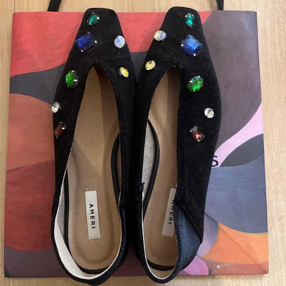 AMERI Ameri Black Flat Shoes Stone Embellishment … - image 2