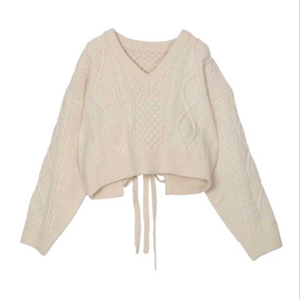 AMERI Ameri VINTAGE ⭐︎ Ivory V-neck Cable Knit Sw… - image 1