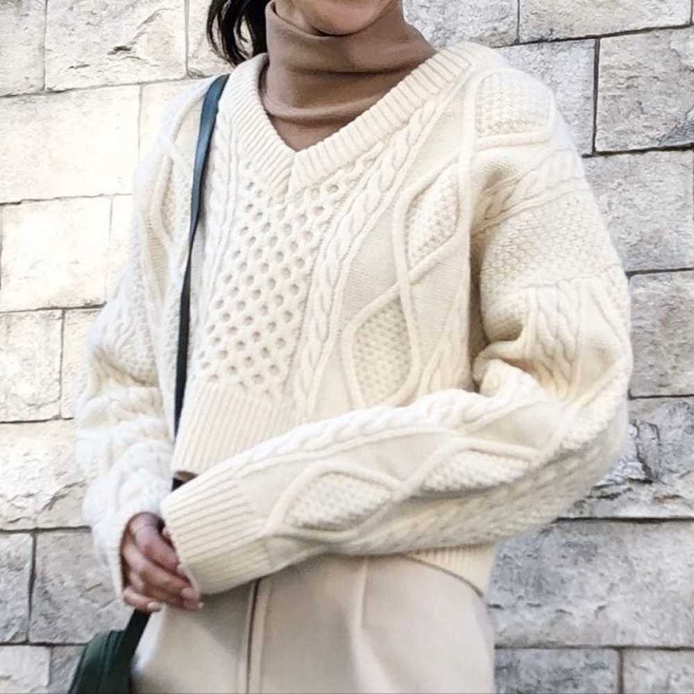 AMERI Ameri VINTAGE ⭐︎ Ivory V-neck Cable Knit Sw… - image 9