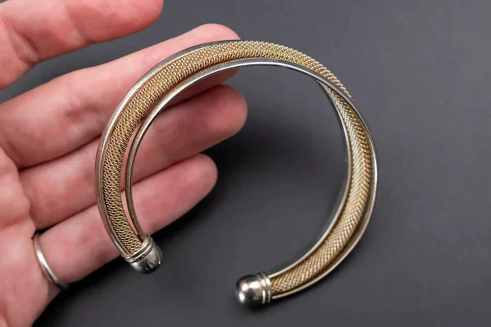 Silver mesh open bangle, basic accent stack bangl… - image 2