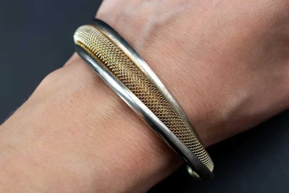 Silver mesh open bangle, basic accent stack bangl… - image 4