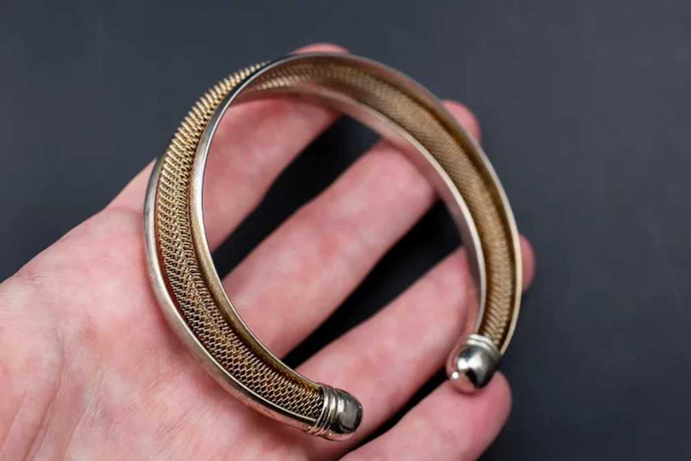 Silver mesh open bangle, basic accent stack bangl… - image 7