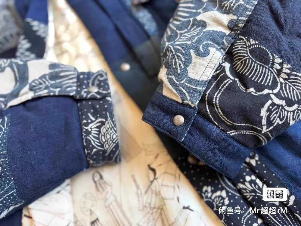 Visvim Blue Patchwork Collared Button-Up Jacket XL - image 8