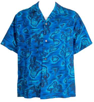 1960s Blue Black Hawaiian Shirt