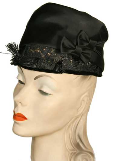 50s Black Satin Hat