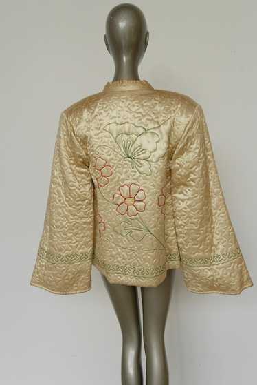 1940s silk satin bed jacket with amazing embroider