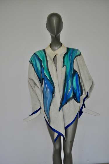Handpainted silk jacket kaftan style dupion silk a