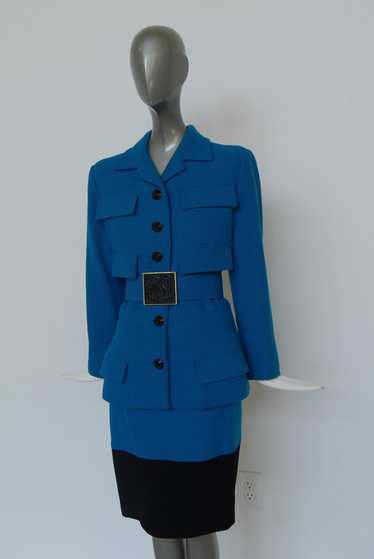 Karl Lagerfeld skirt suit 90s vibrant blue color f