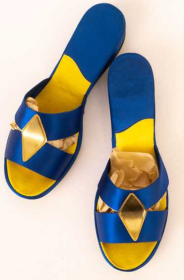 Electric Blue Satin Boudoir Slippers