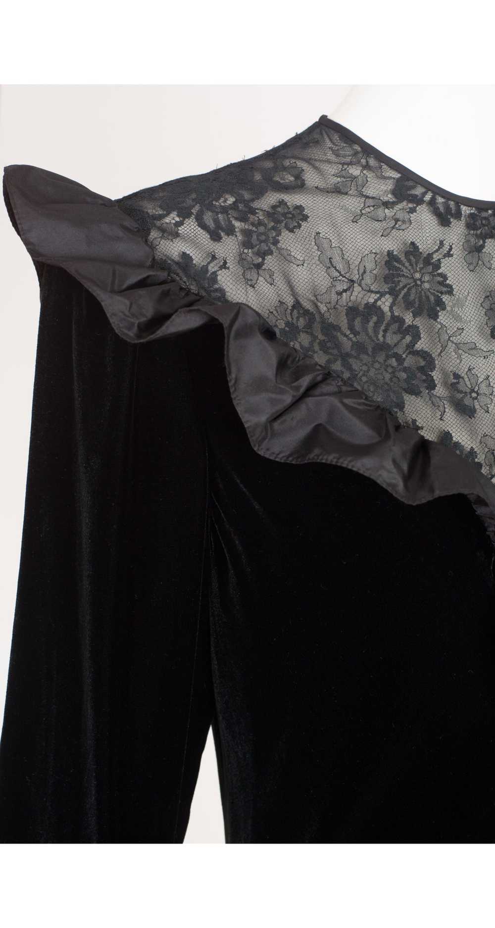 Hanae Mori 1980s Black Lace & Velvet Ruffle Colla… - image 3