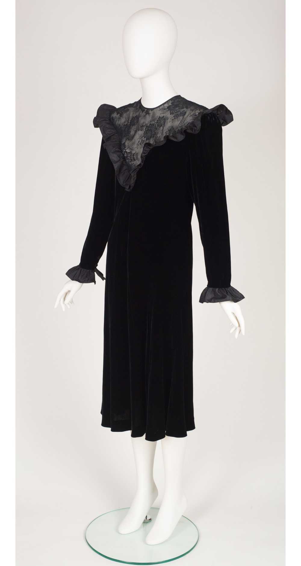Hanae Mori 1980s Black Lace & Velvet Ruffle Colla… - image 4