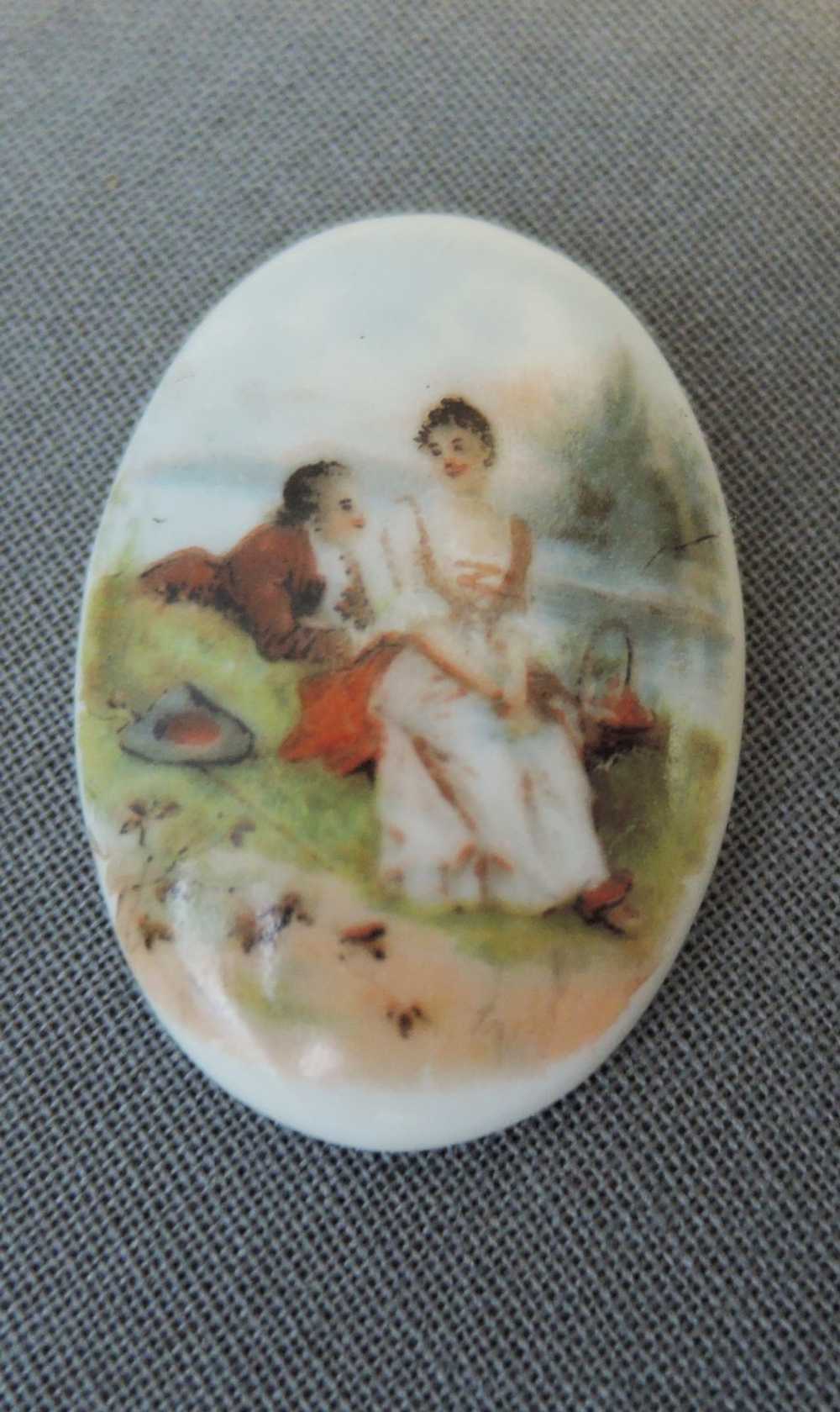 Vintage Painted Porcelain Cameo, Unmounted, Court… - image 1