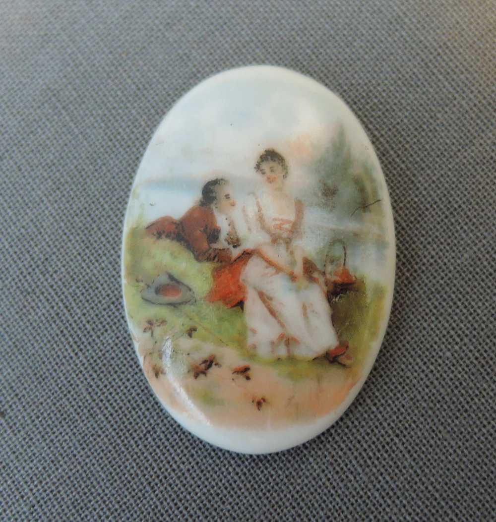Vintage Painted Porcelain Cameo, Unmounted, Court… - image 2
