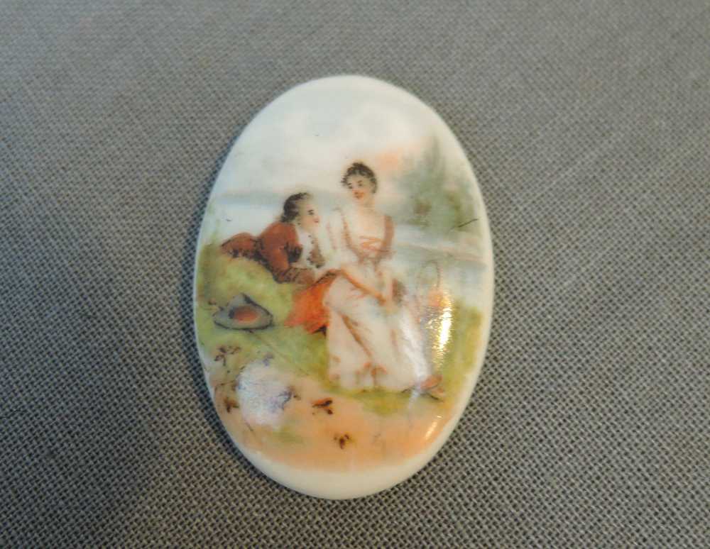 Vintage Painted Porcelain Cameo, Unmounted, Court… - image 3