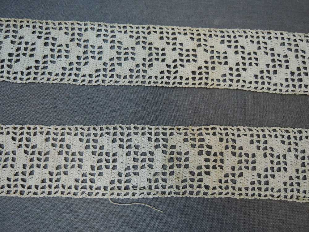 2 Antique Crochet Lace Trim Pieces, Handmade 20 i… - image 5