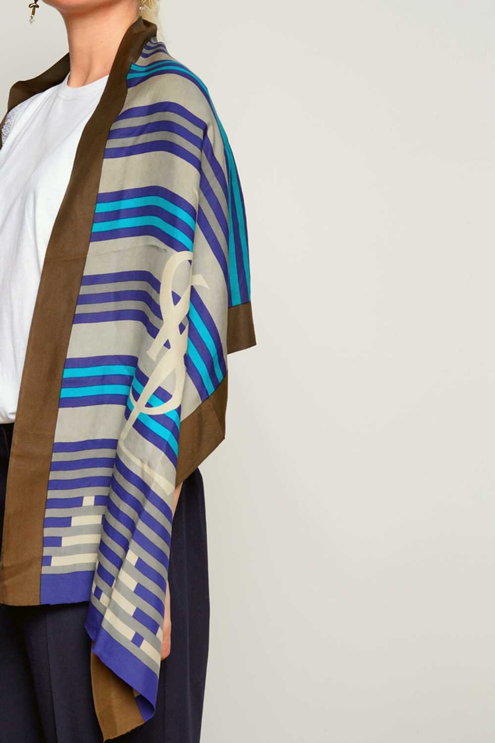 YSL Scarf Blue Striped Silk Shawl. - image 2