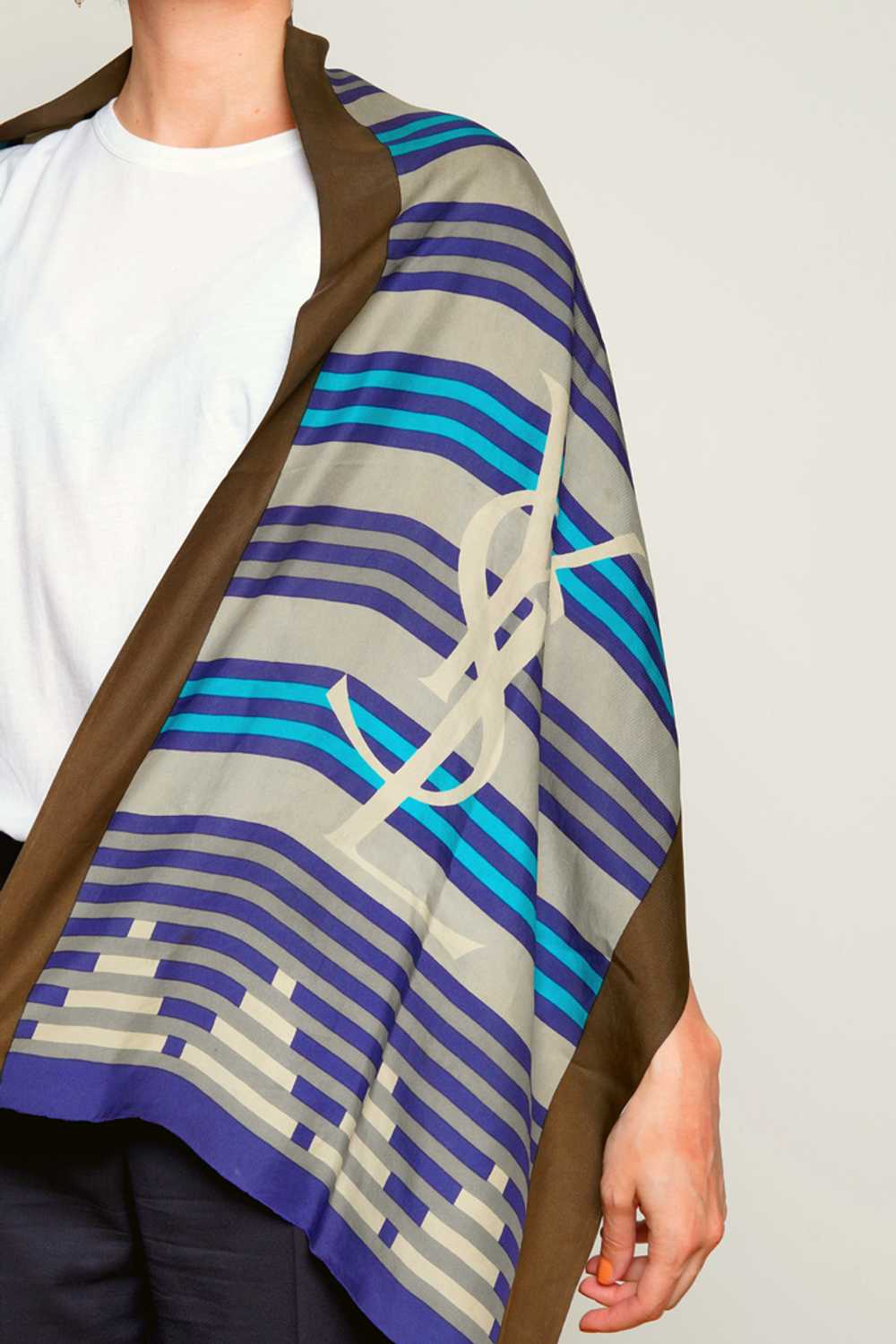YSL Scarf Blue Striped Silk Shawl. - image 3