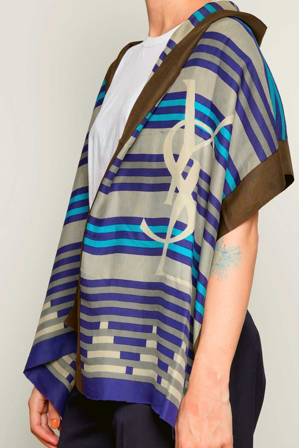 YSL Scarf Blue Striped Silk Shawl. - image 4