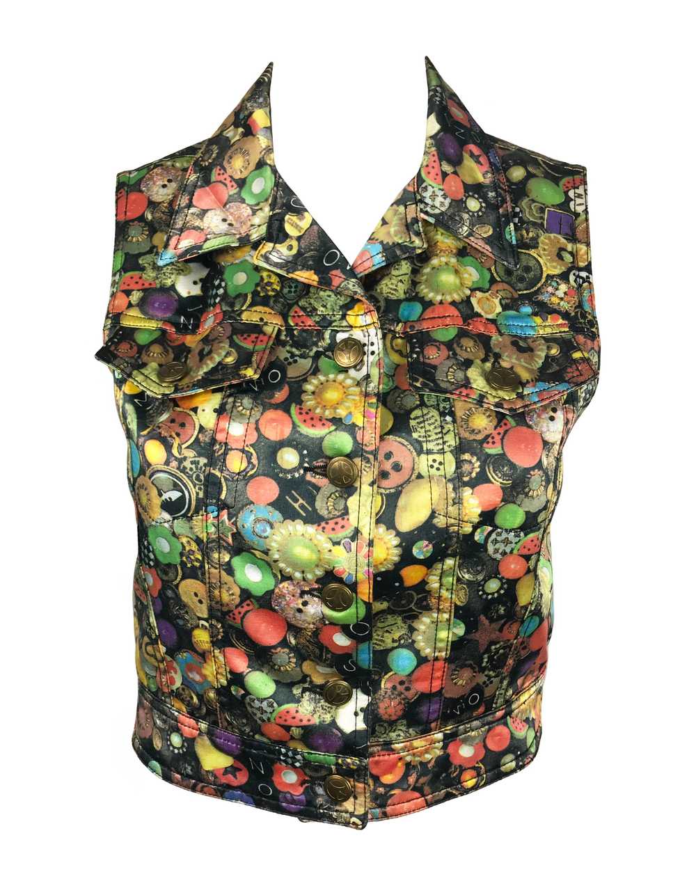 Moschino Rare 'Buttons' Print 1990s Cropped Vest … - image 1