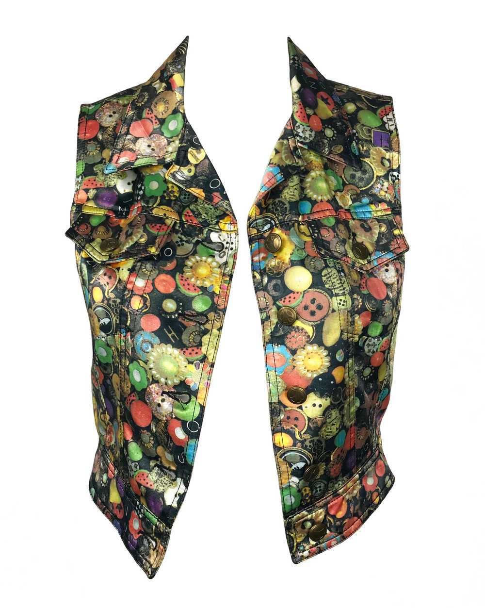 Moschino Rare 'Buttons' Print 1990s Cropped Vest … - image 4