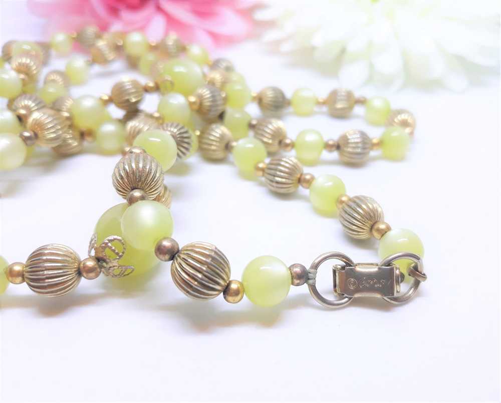 Coro Light Green and Gold Beads, Inlay Necklace - image 1
