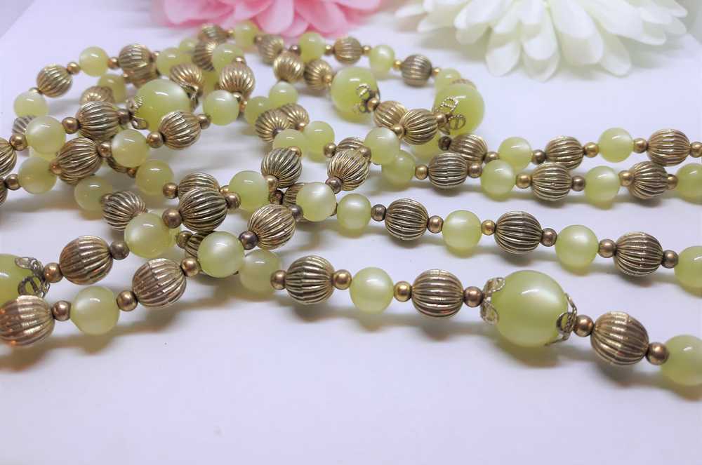Coro Light Green and Gold Beads, Inlay Necklace - image 3