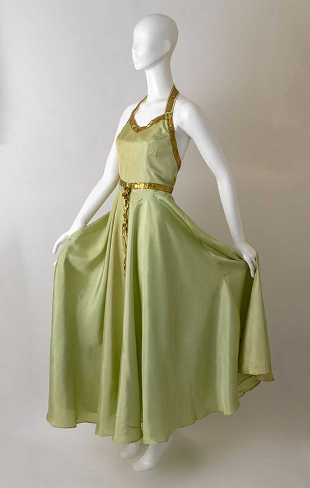 1930s Lime Halter Back Gown - image 1