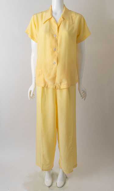 1940s Lemon Yellow Satin Pajamas