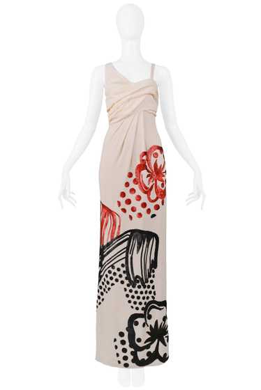 GALLIANO CREAM GOWN WITH BLACK & RED SEQUINS 2007