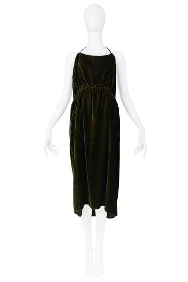 YOHJI YAMAMOTO OLIVE GREEN VELVET APRON DRESS