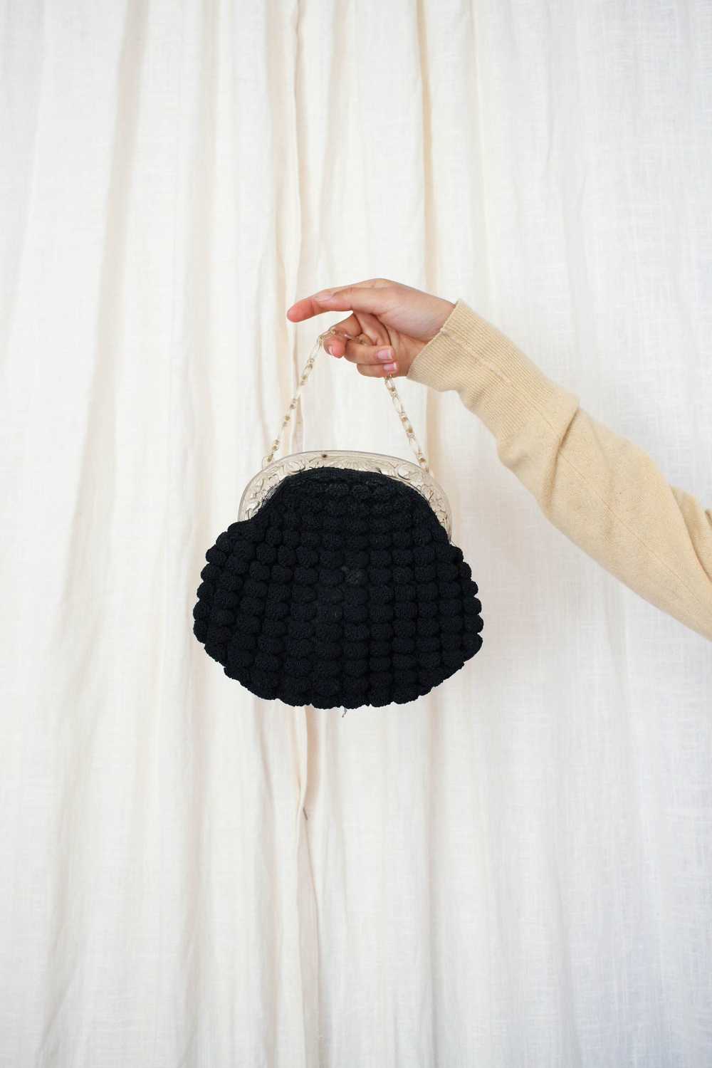1930s Black Berry Knit Small Handbag - image 1