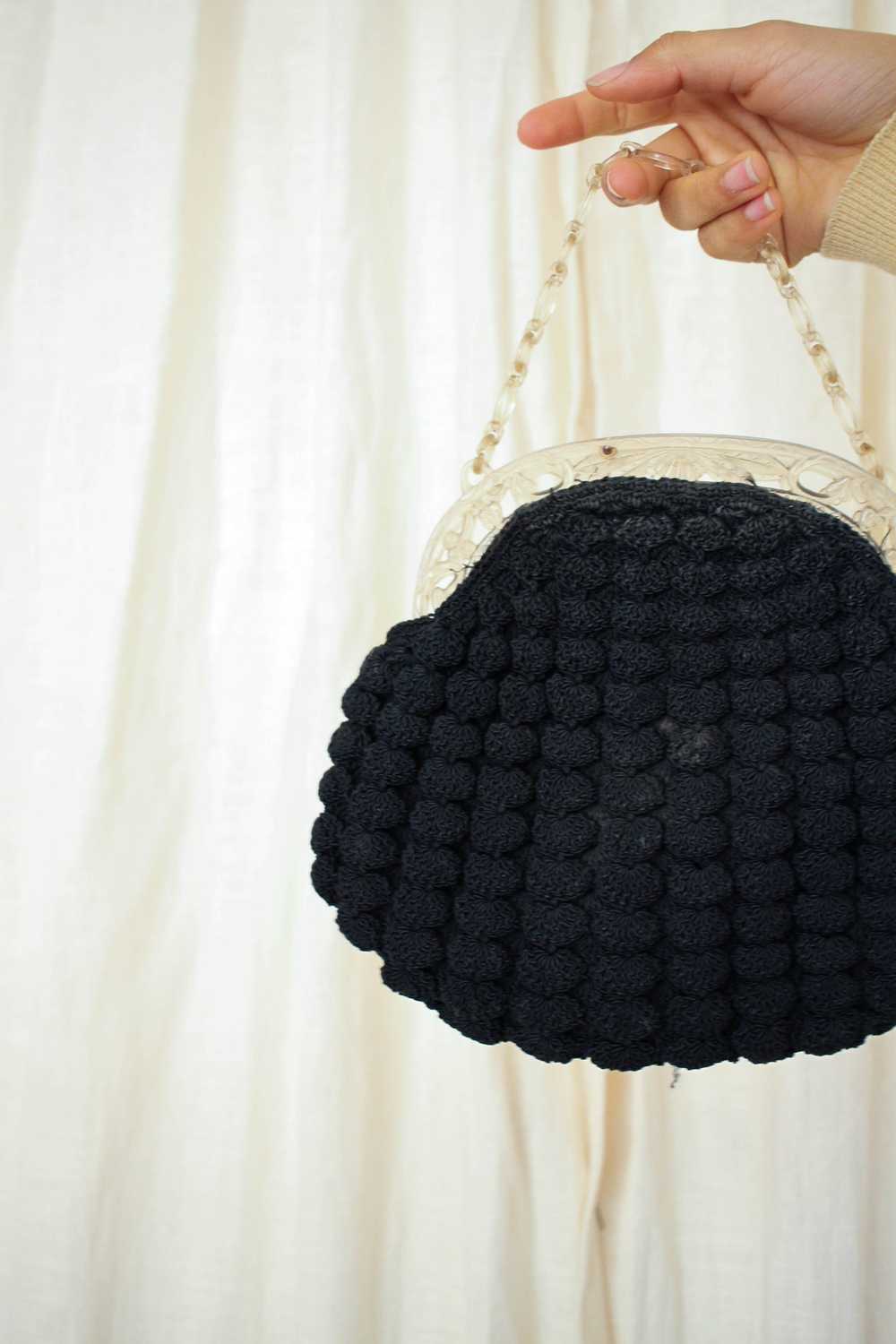 1930s Black Berry Knit Small Handbag - image 3