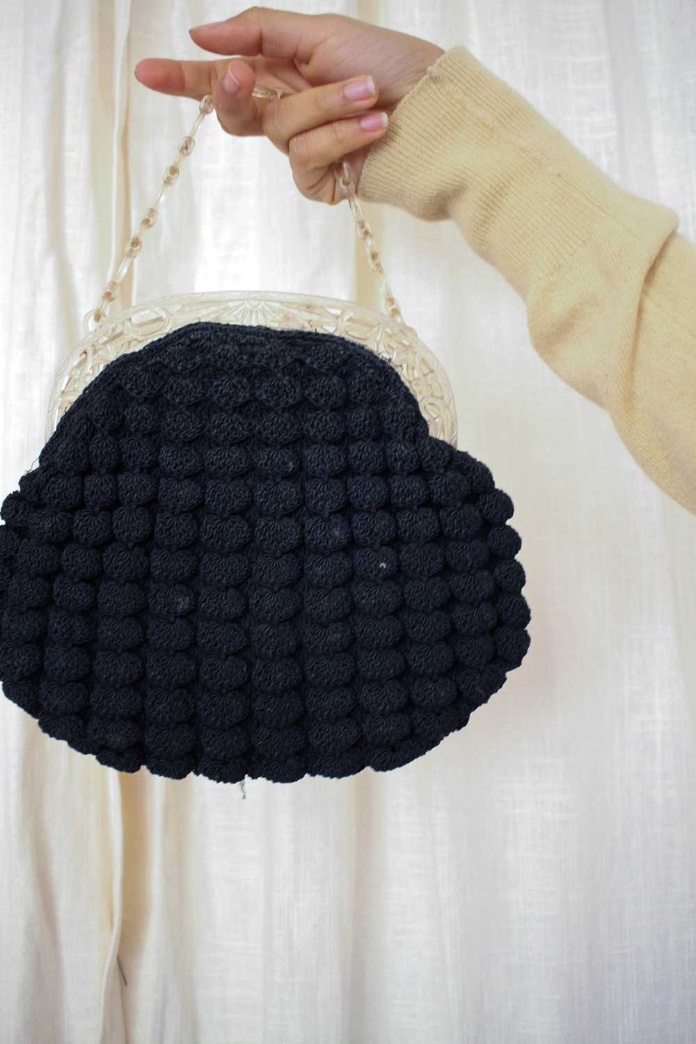 1930s Black Berry Knit Small Handbag - image 4
