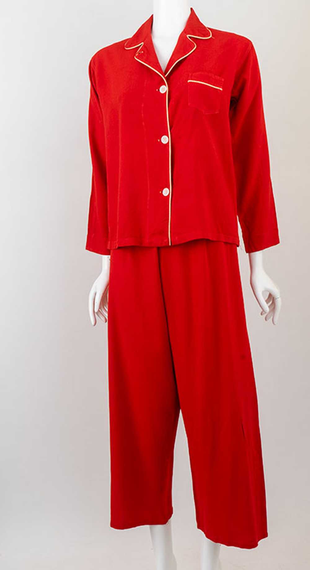 1950s Bold Red Gabardine Pajamas - image 1