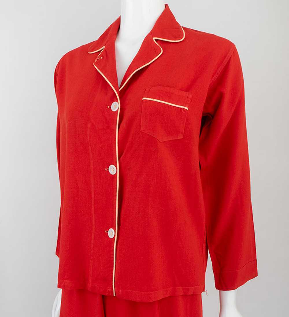 1950s Bold Red Gabardine Pajamas - image 2