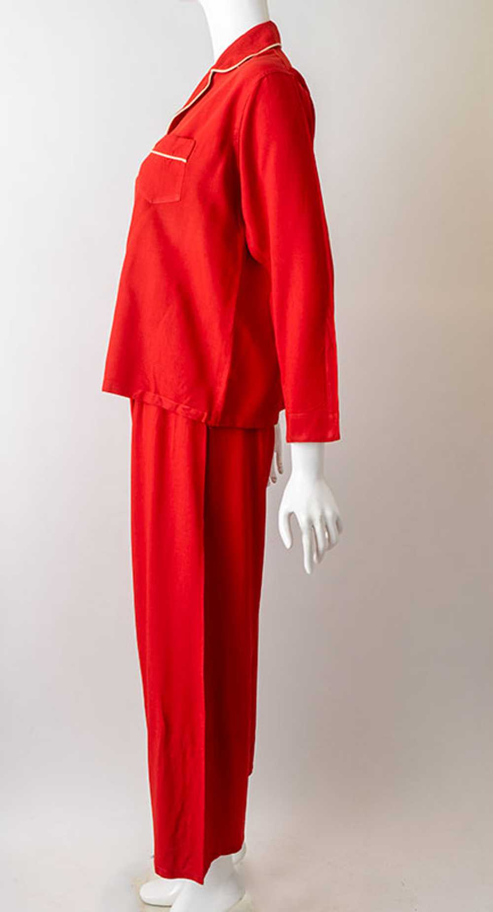 1950s Bold Red Gabardine Pajamas - image 3
