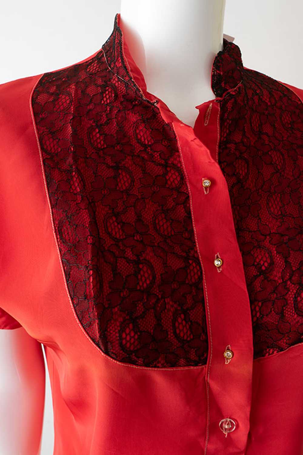 1950s Satin and Lace Blouse - image 2