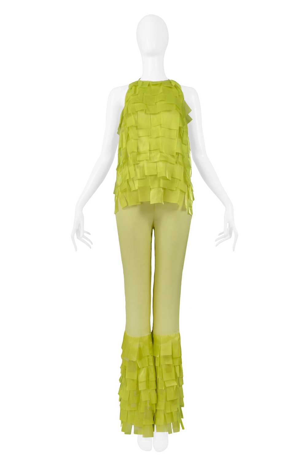 PACO CHARTREUSE GREEN TEXTURED TOP & BELL BOTTOM … - image 1