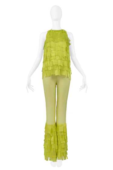 PACO CHARTREUSE GREEN TEXTURED TOP & BELL BOTTOM P