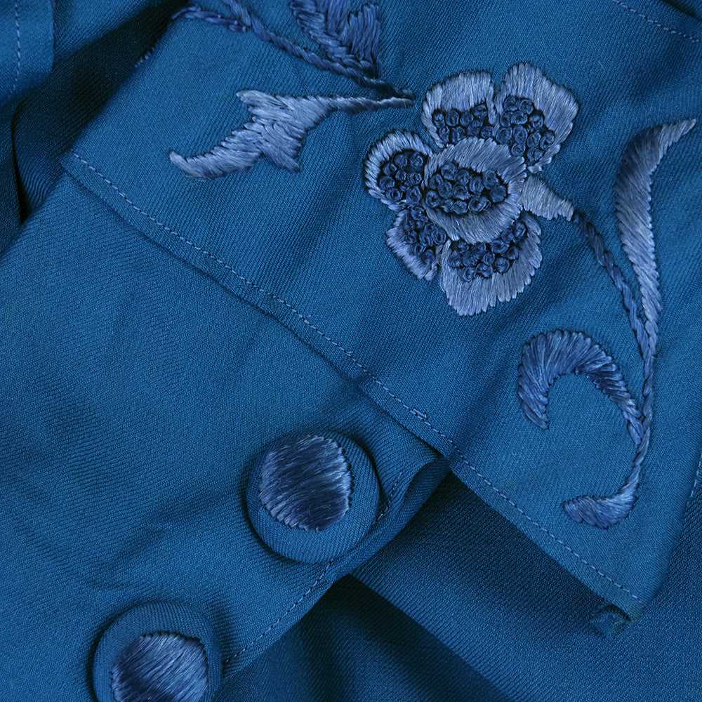 Vintage 1910s Teal Wool Embroidered Day Dress - image 3