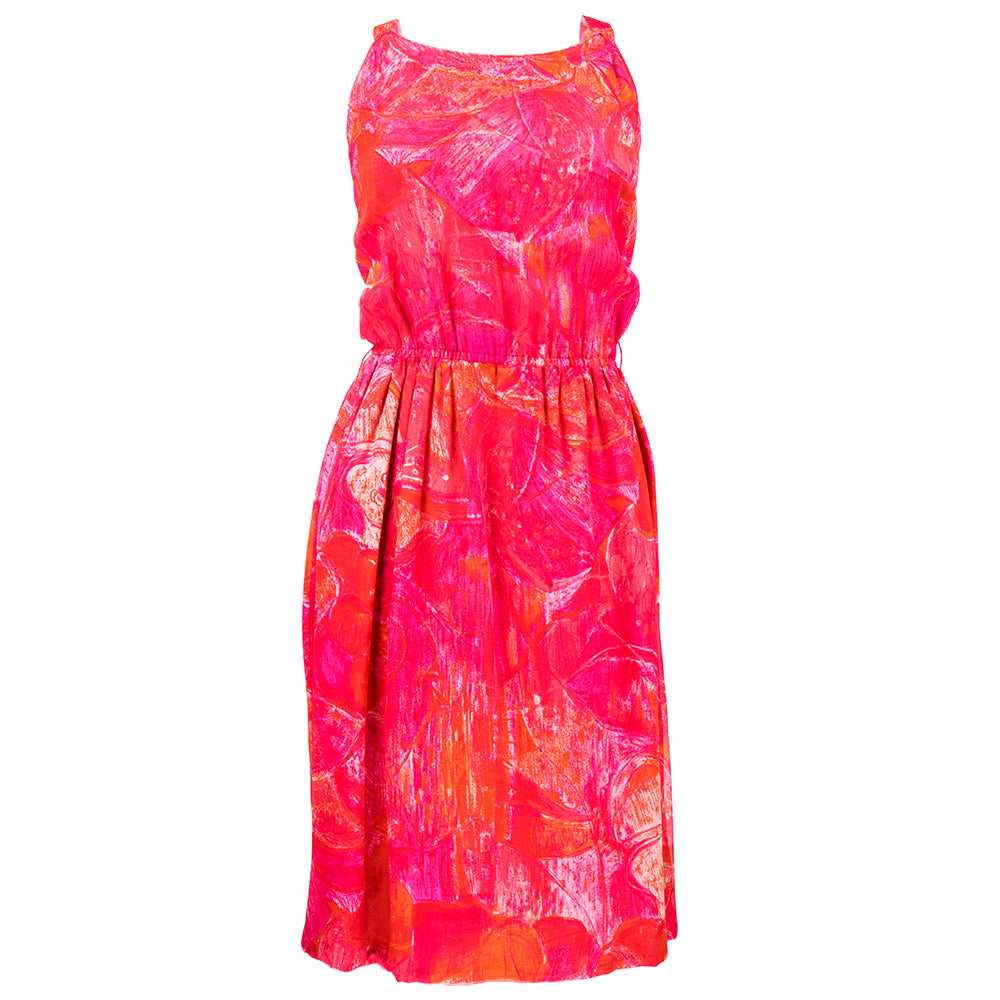 Pierre Cardin 60s Pink Tropical Floral Silk Dress… - image 2